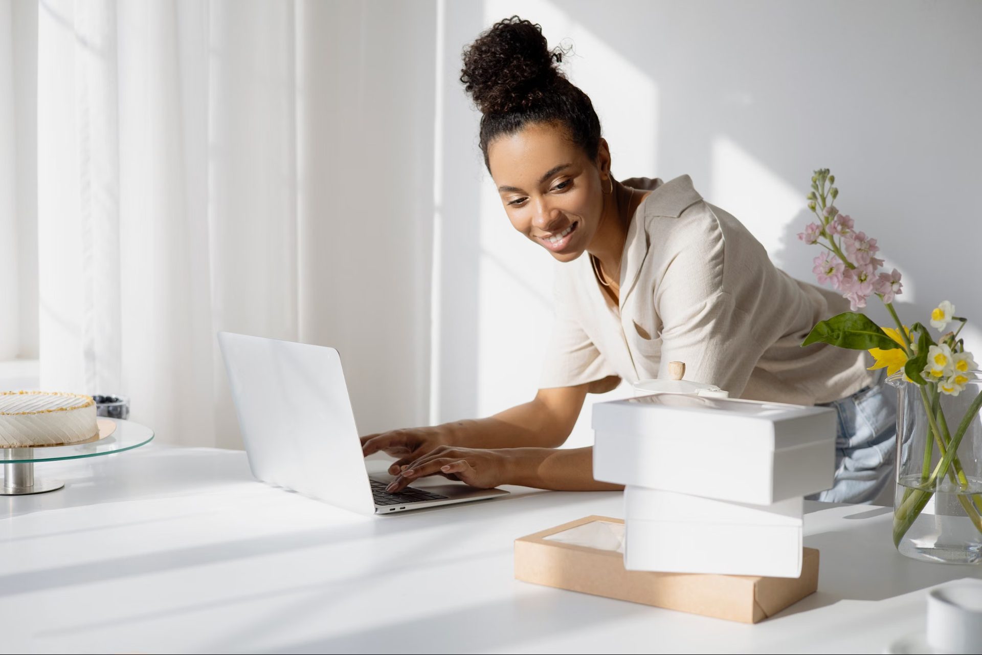 A business owner at a laptop