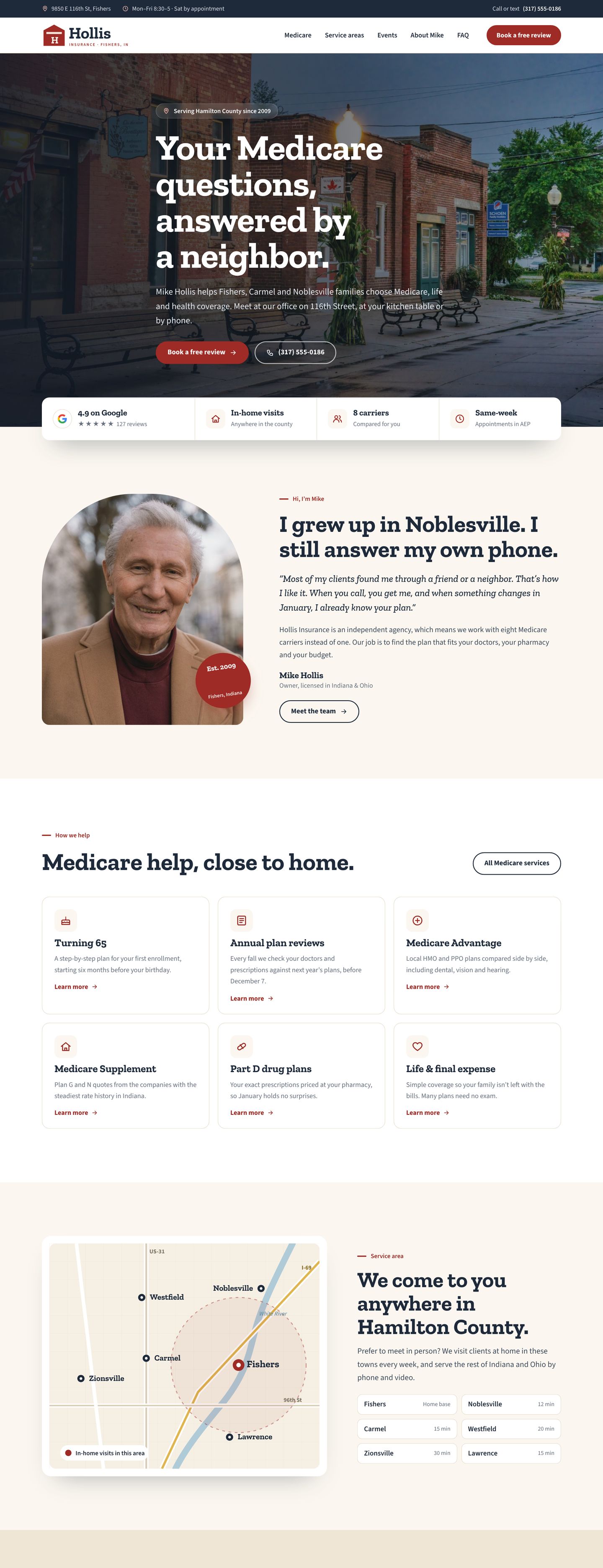 Hollis Insurance sample website, full homepage